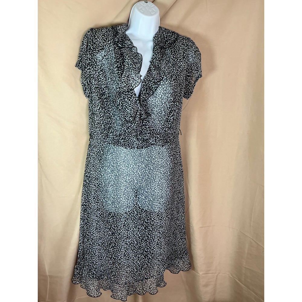 JBS Petite Ruffle Surplice Dress Womens 12P Black White Excellent Animal Print
